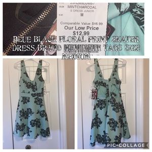 Blue black floral skater dress